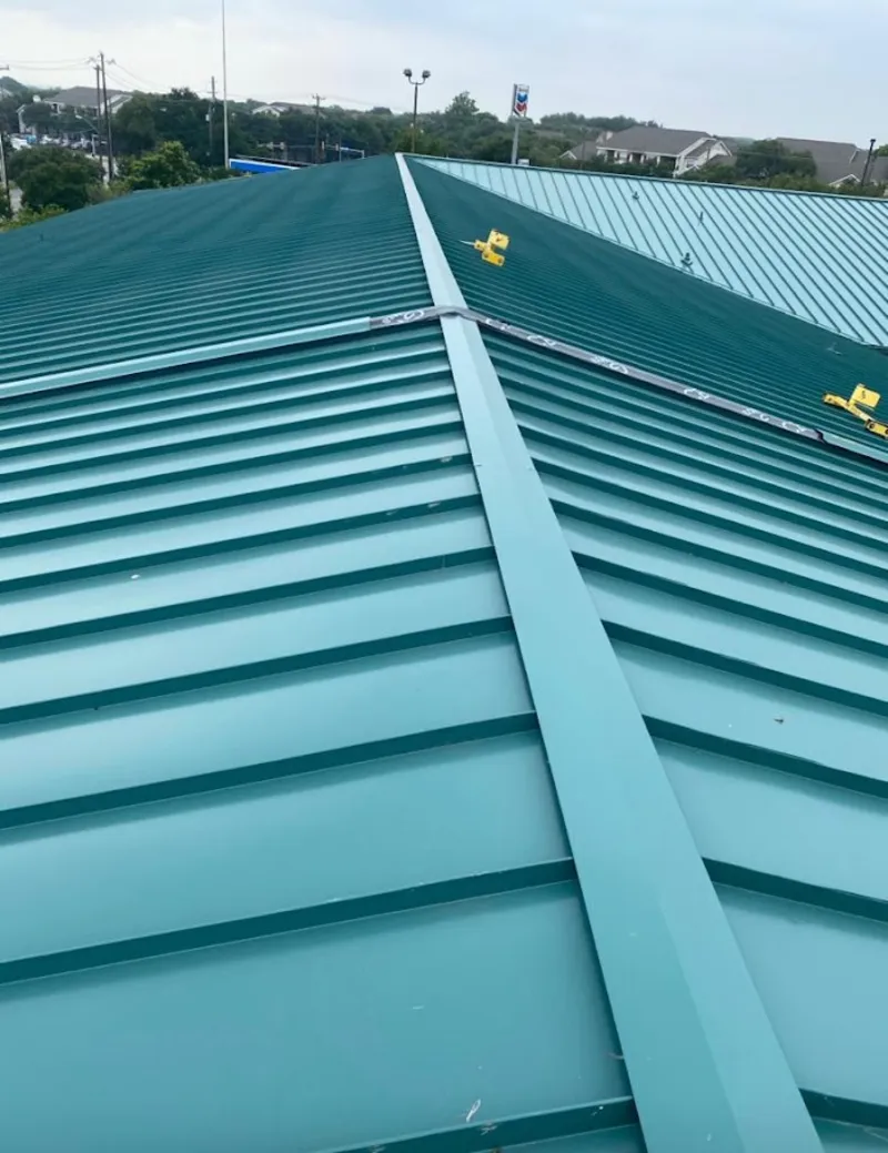 Green commercial metal roof ridge and valley for Metal Roof Repair in Universal City